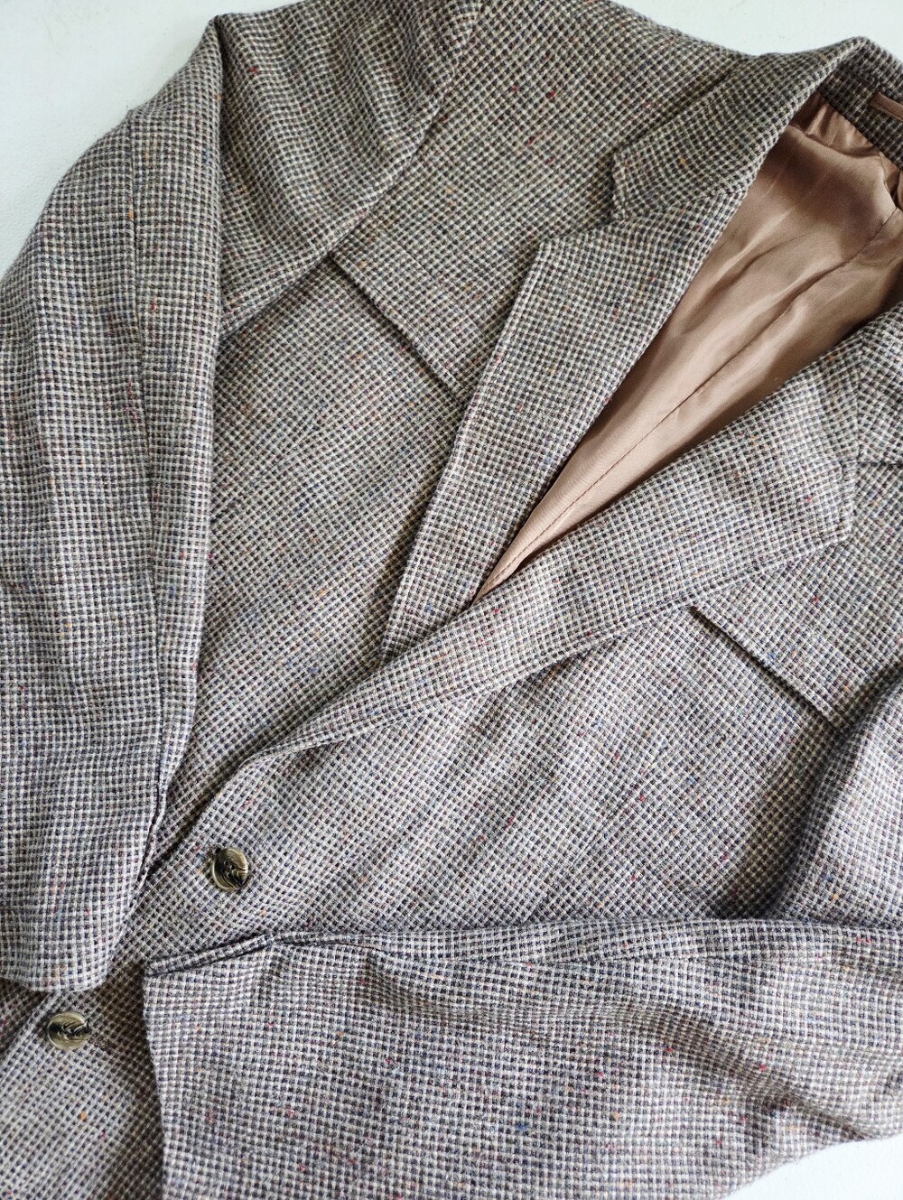 Vtg 70s Members Only Europe Craft Tweed Blazer Jacket Wool Silk Yugoslavia 42L